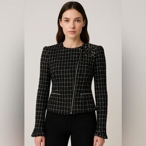 Willow & Clay Black & White Tweed Moto Jacket Size S